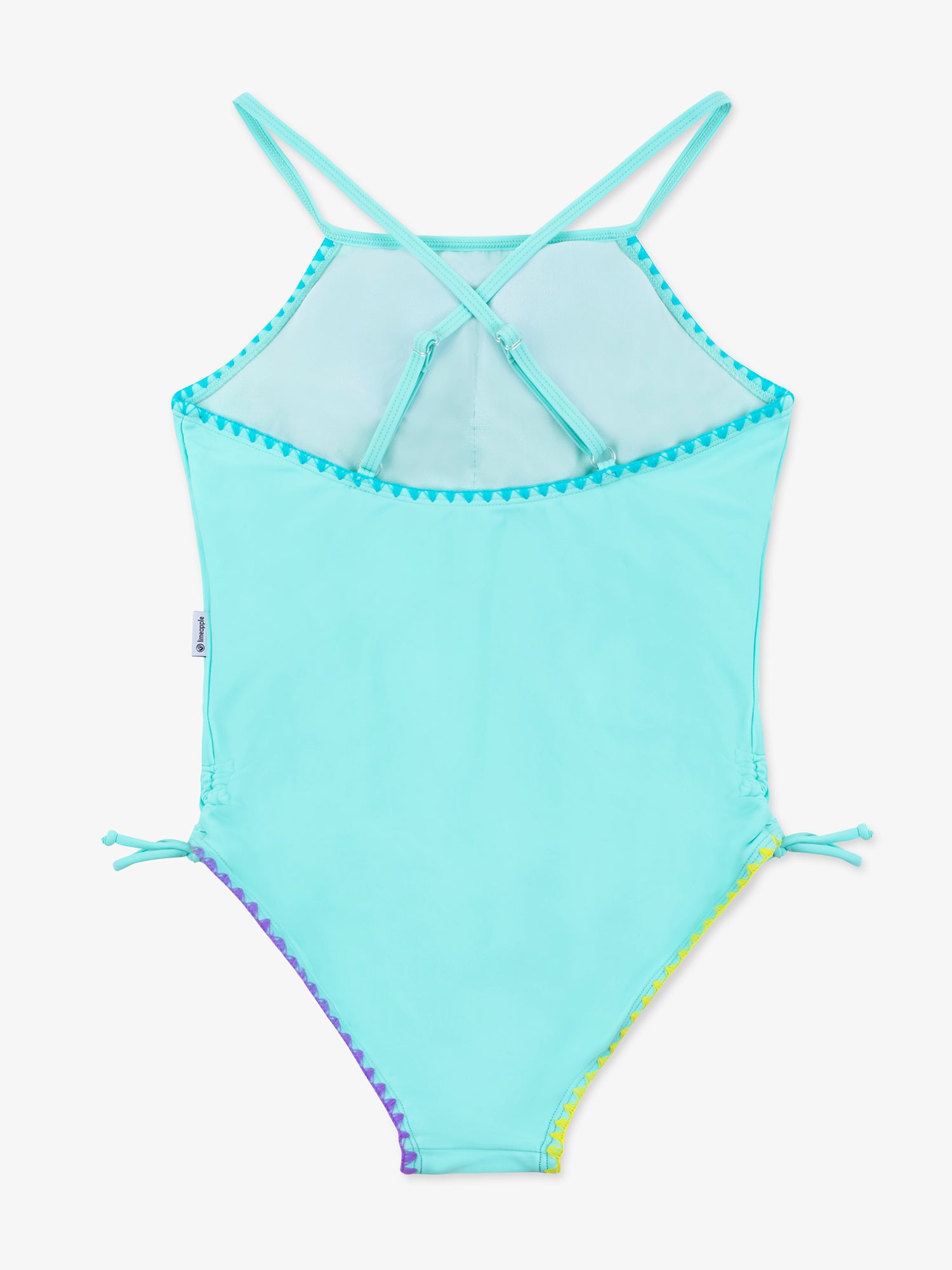 Aqua Embroidered Square Neck One Piece Swimsuit