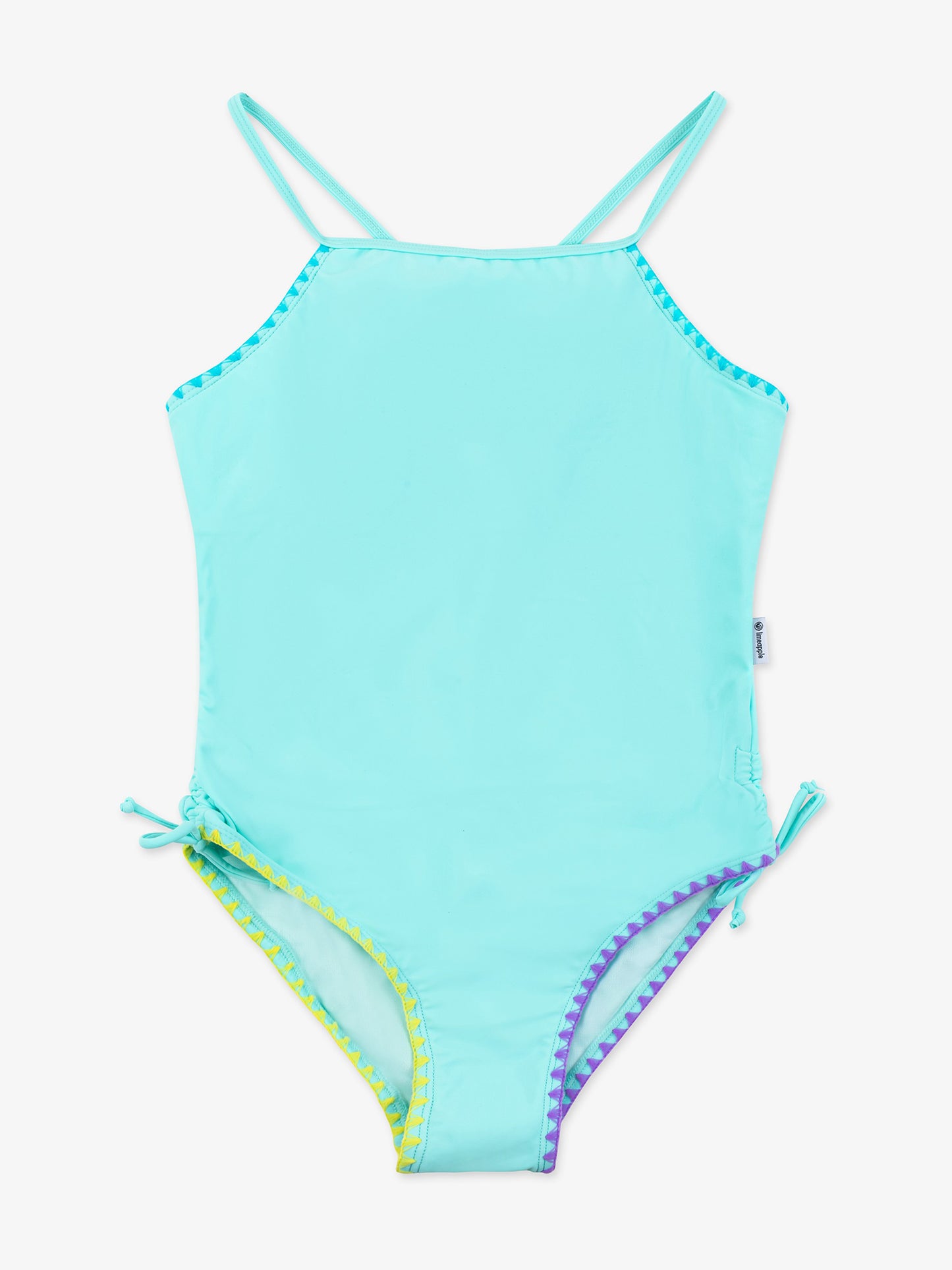 Aqua Embroidered Square Neck One Piece Swimsuit