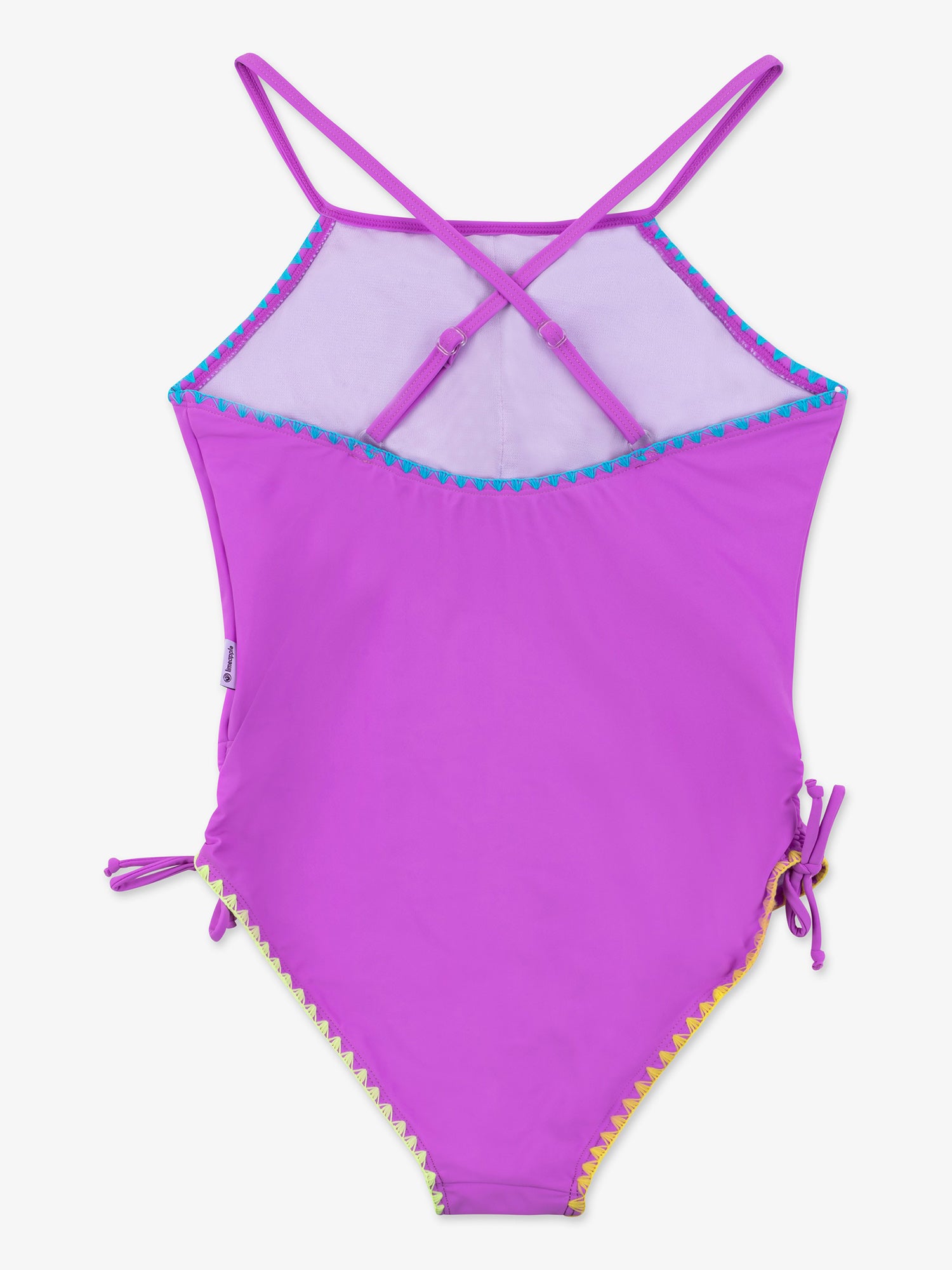 Purple Embroidered Square Neck One Piece Swimsuit