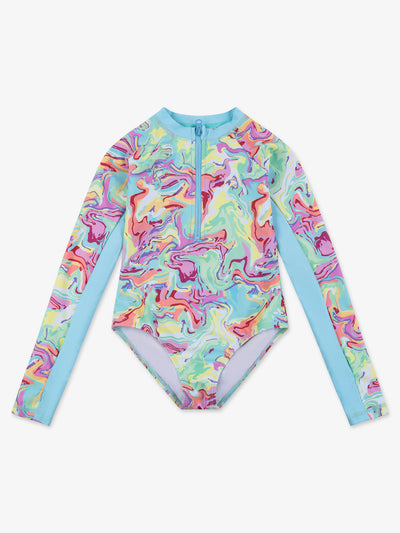 Printed Long Sleeve One Piece Swimsuit