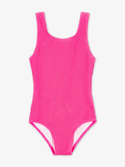 Square Neck One Piece Swimsuit with Crinkle Texture Fabric