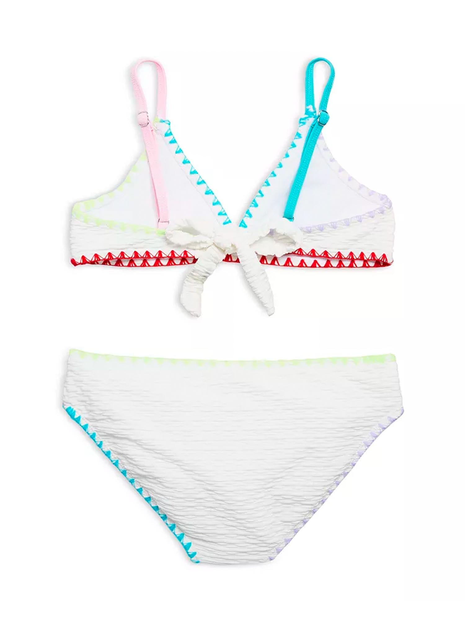 Textured Fabric Two Piece Bikini Set, with Embroidered Trim