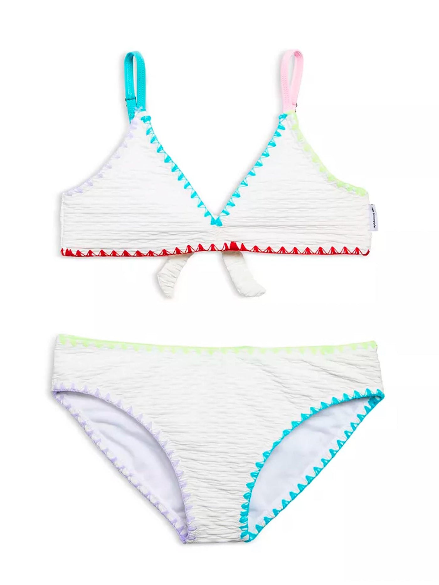 Textured Fabric Two Piece Bikini Set, with Embroidered Trim