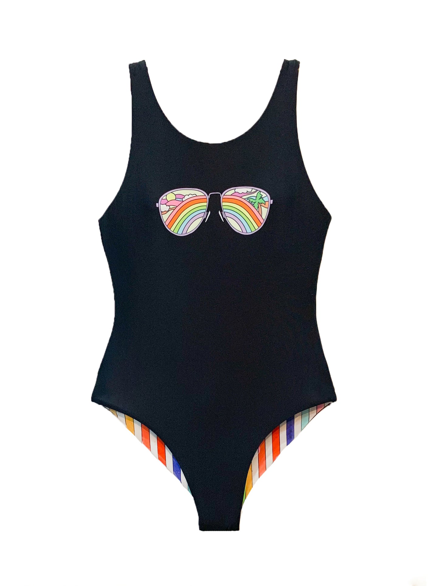 Reversible Rainbow Sunglasses One Piece Swimsuit