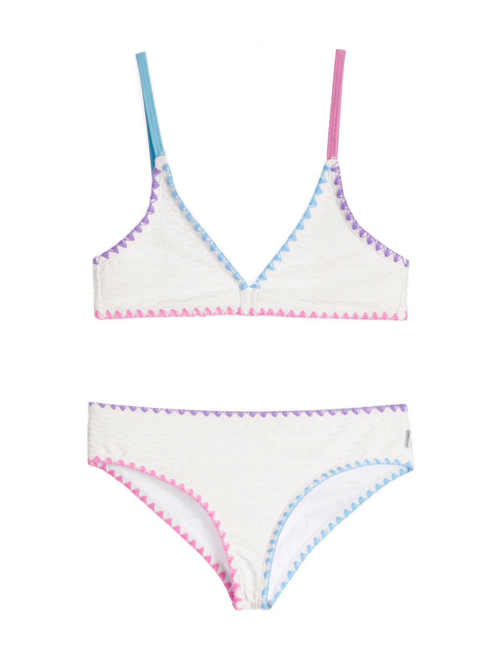 girls white bikini swimsuit with embroidered trim