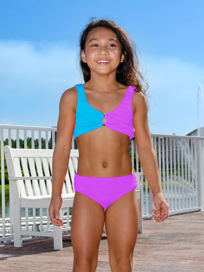 Cropped Tankini with Ring at CF and Crinkle Texture