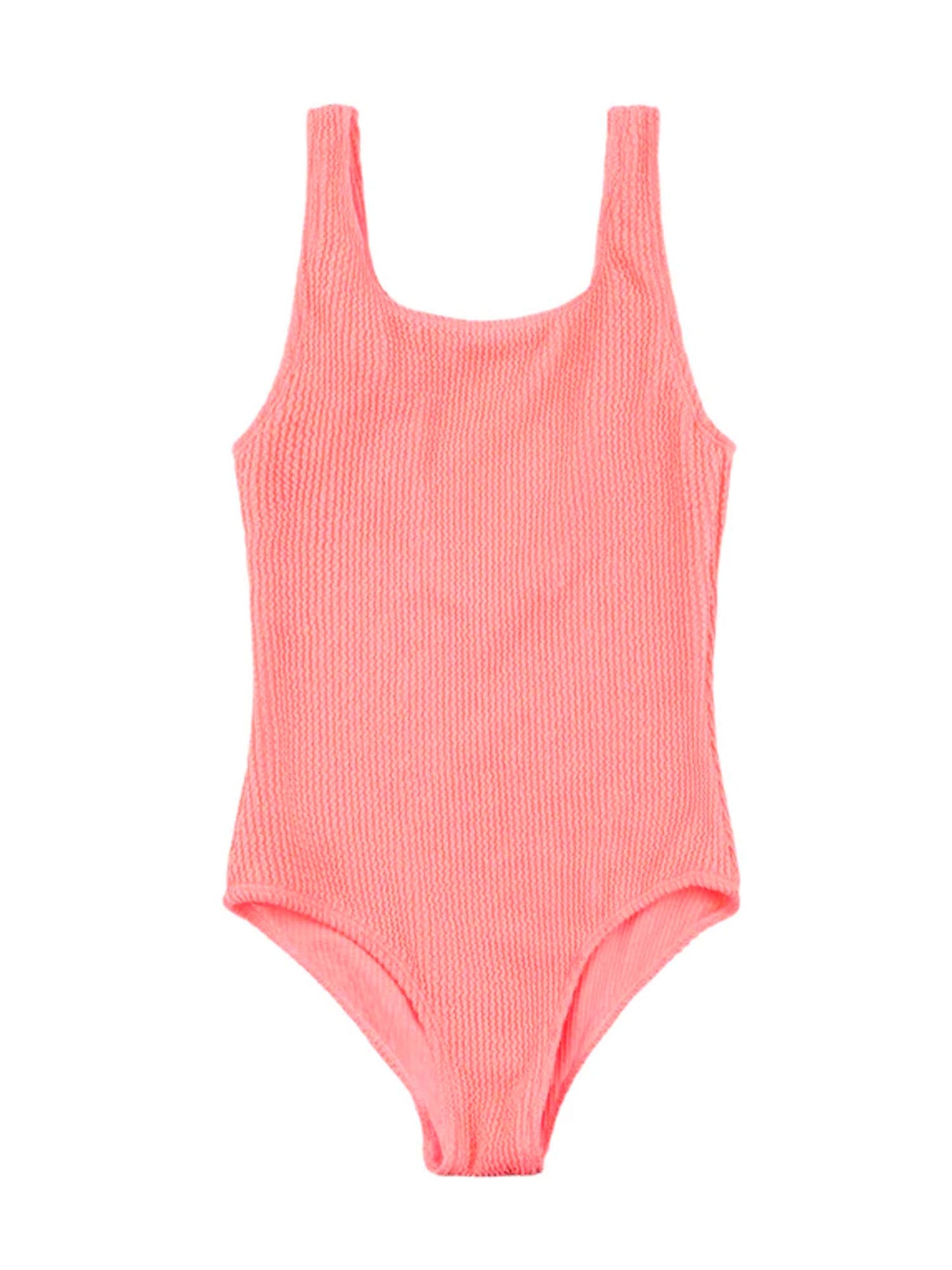 Square Neck One Piece Swimsuit with Crinkle Texture Fabric