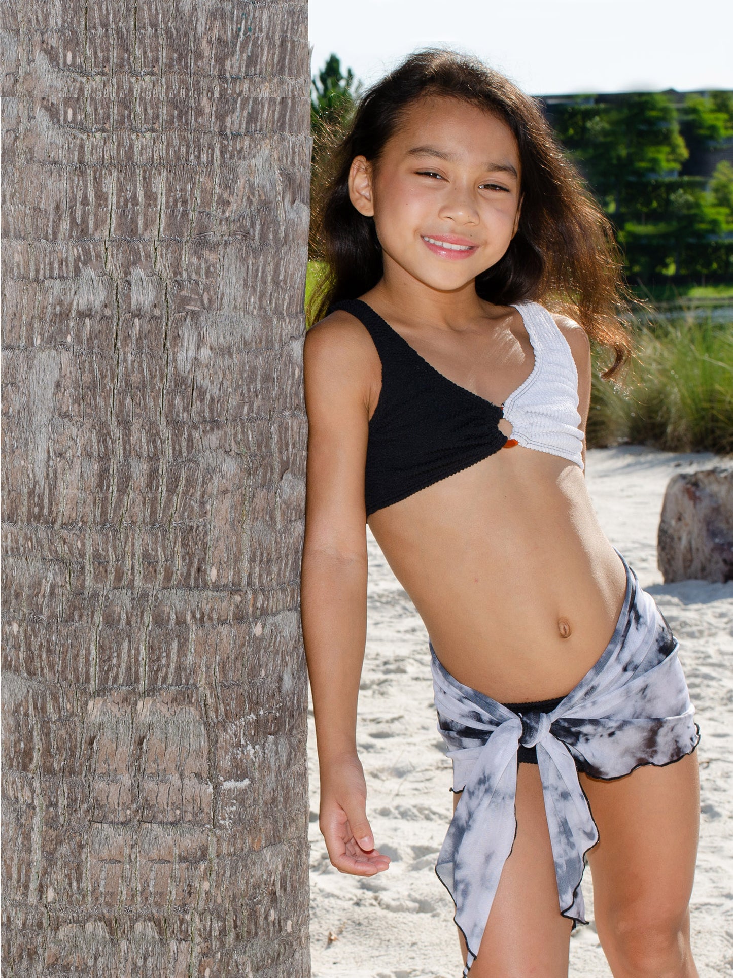 Crinkle texture fabric tween bikini set with hoop detailing