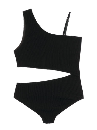 Asymmetrical Tween One Piece Swimsuit with Crinkle Texture Fabric