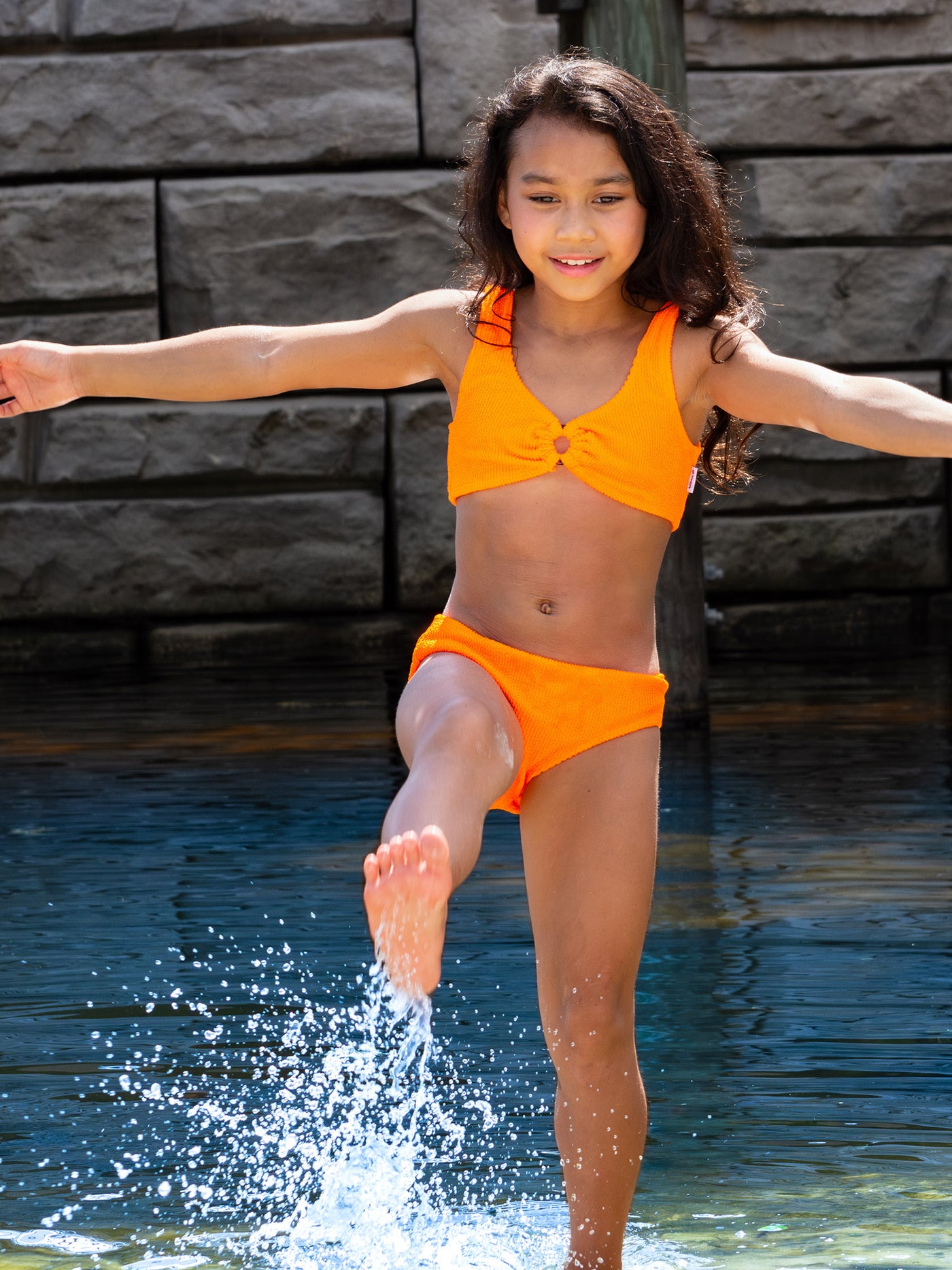 Crinkle texture fabric tween bikini set with hoop detailing