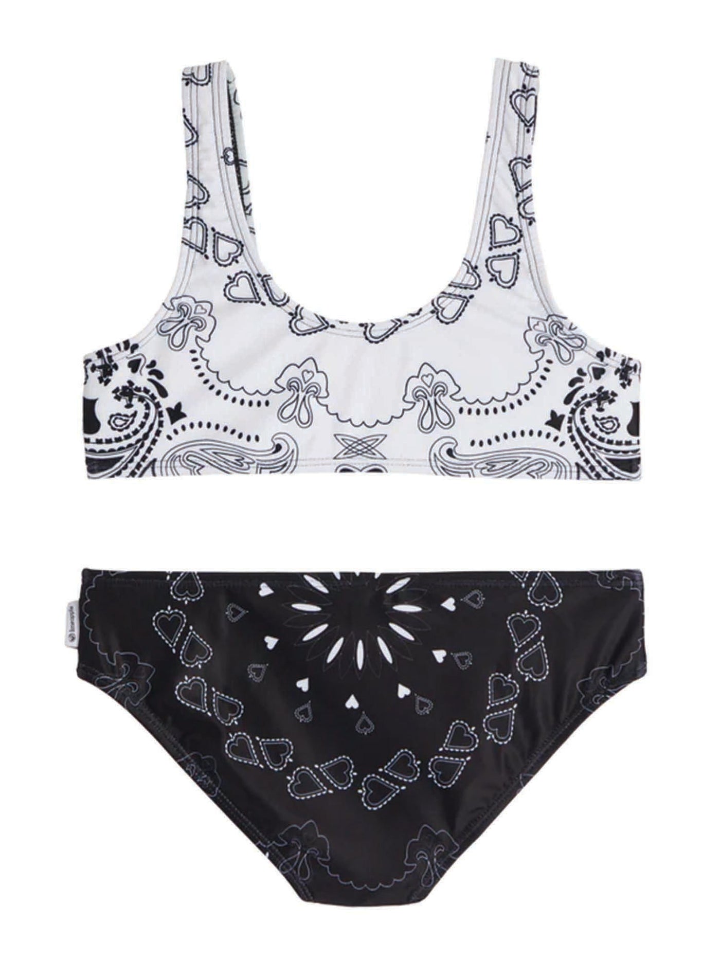 two-tone printed black & white bikini set