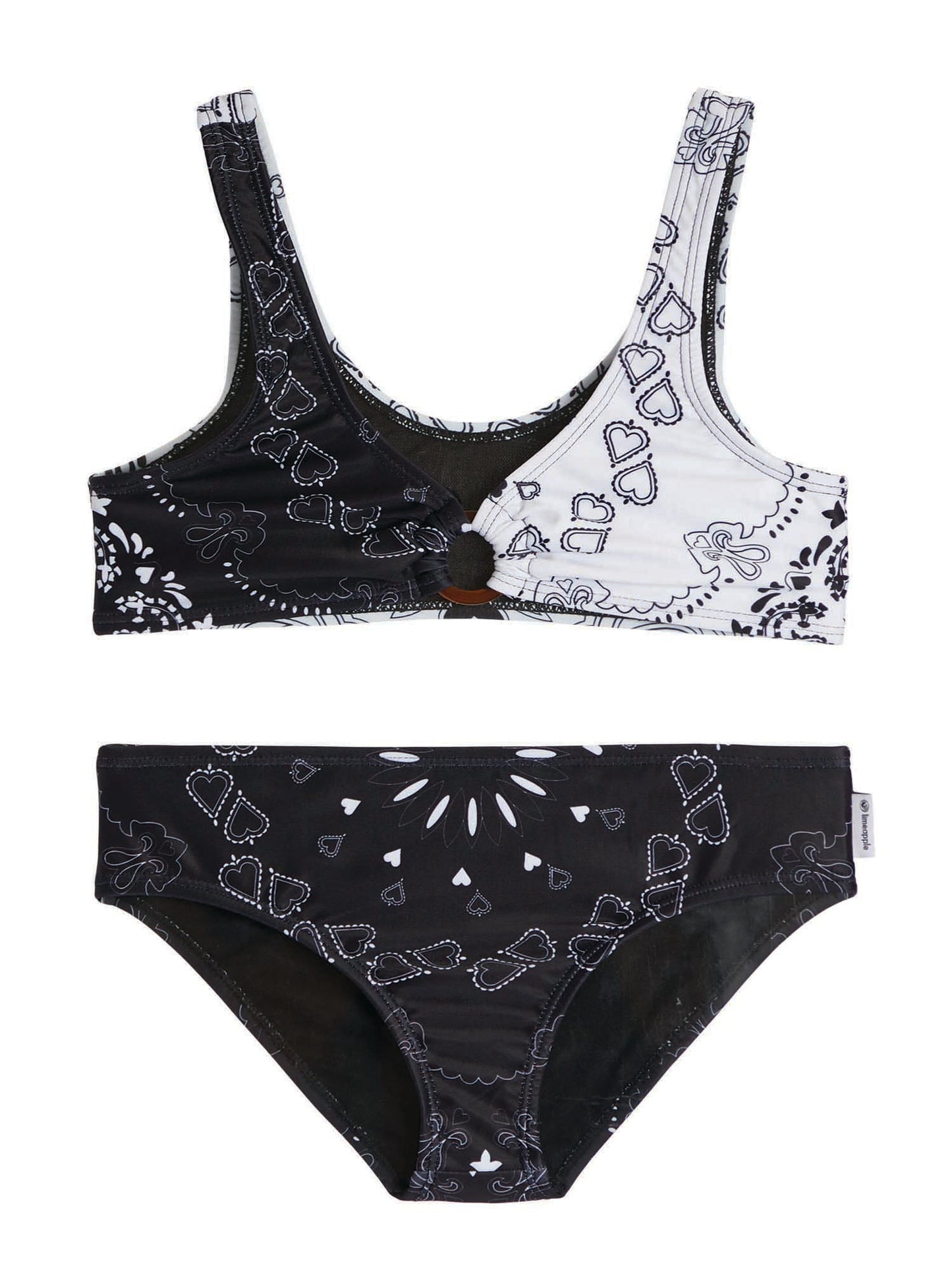 two-tone printed black & white bikini set