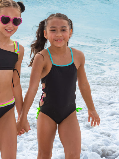 Tween One Piece Bathing Suit, Heart Buckle on Waist