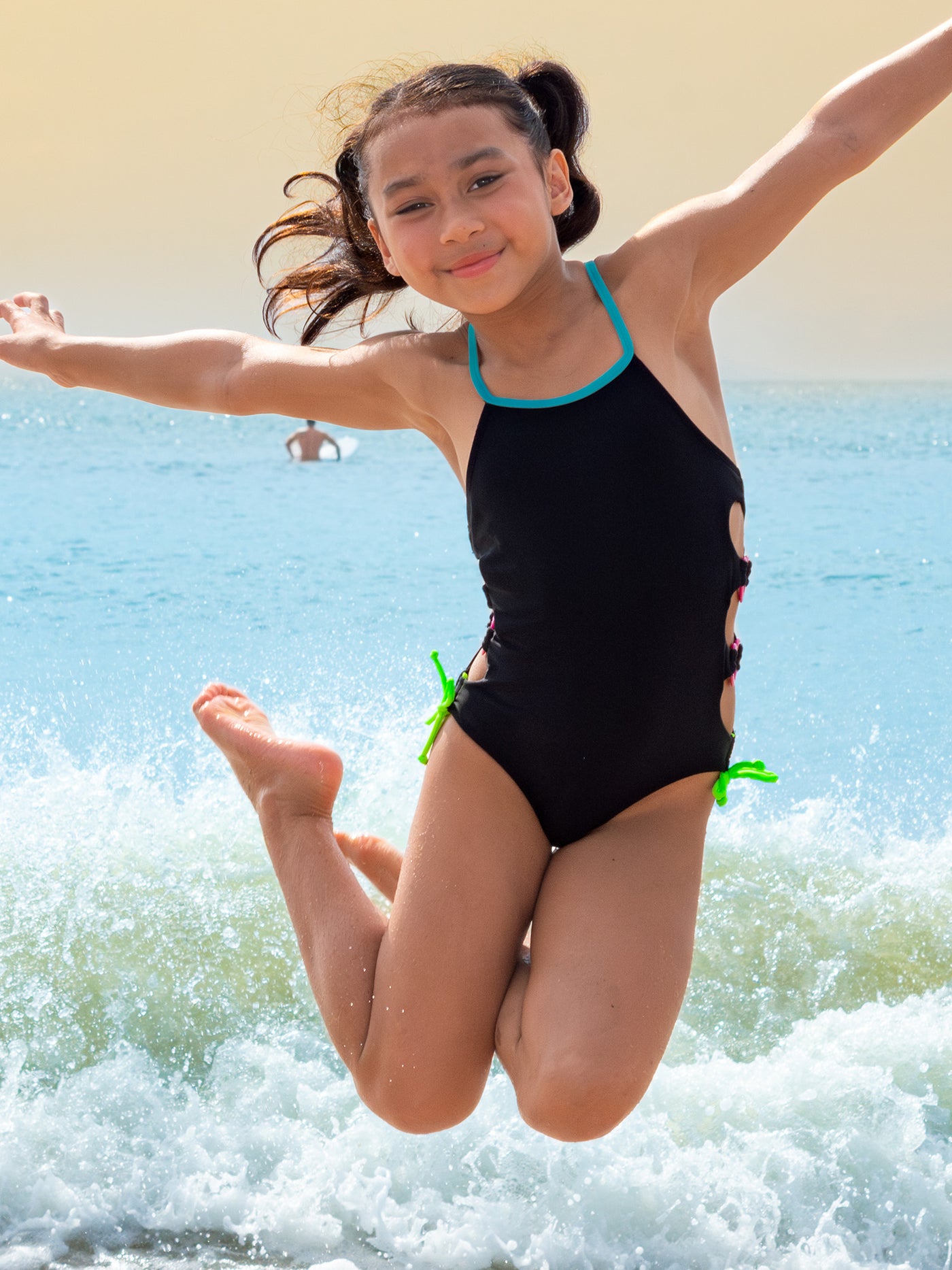 Tween One Piece Bathing Suit, Heart Buckle on Waist