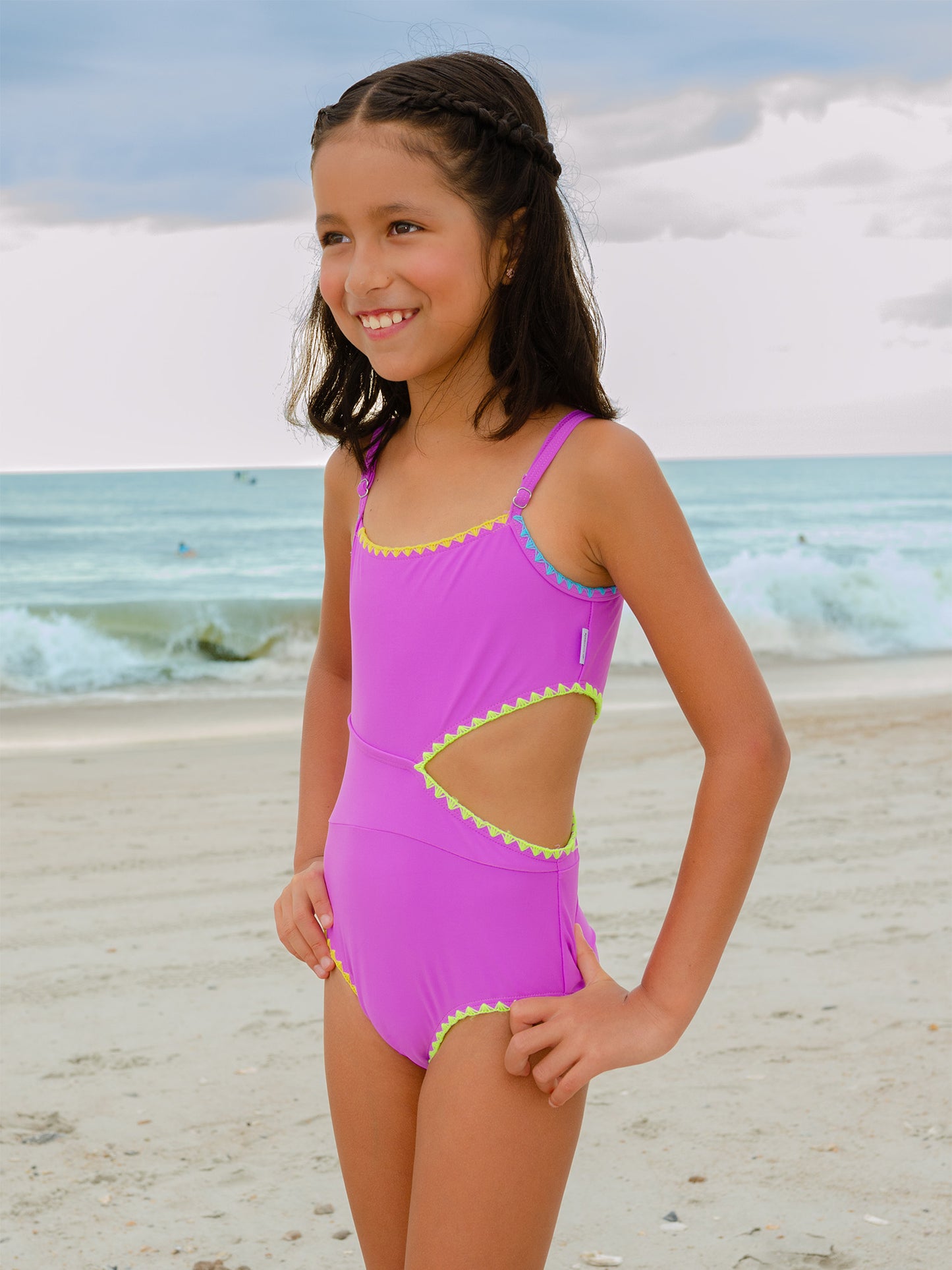 Girls cutout One Piece Swimsuit, with Embroidery Details