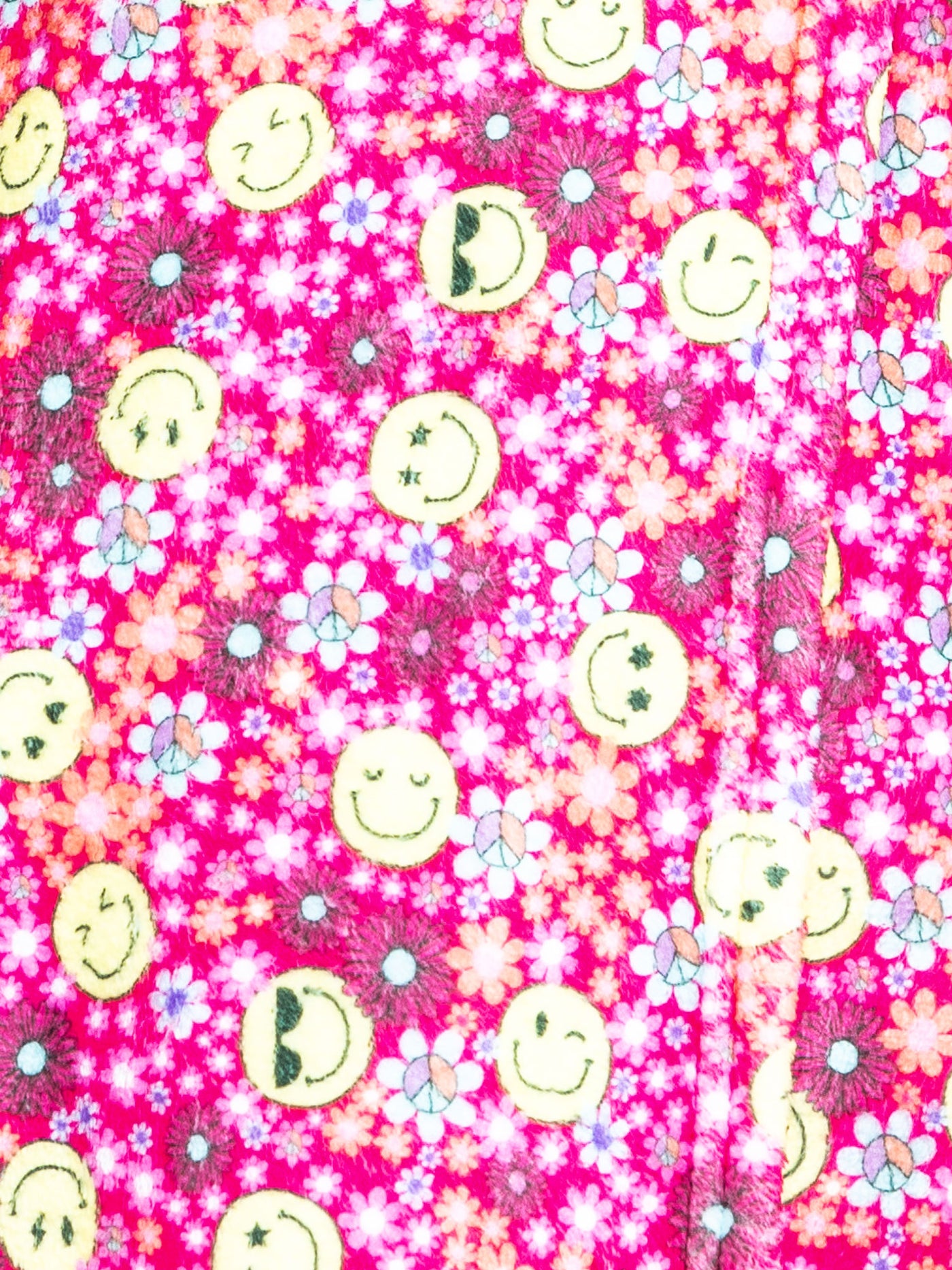 girls pink printed plush bath robe in girly floral smiley face print